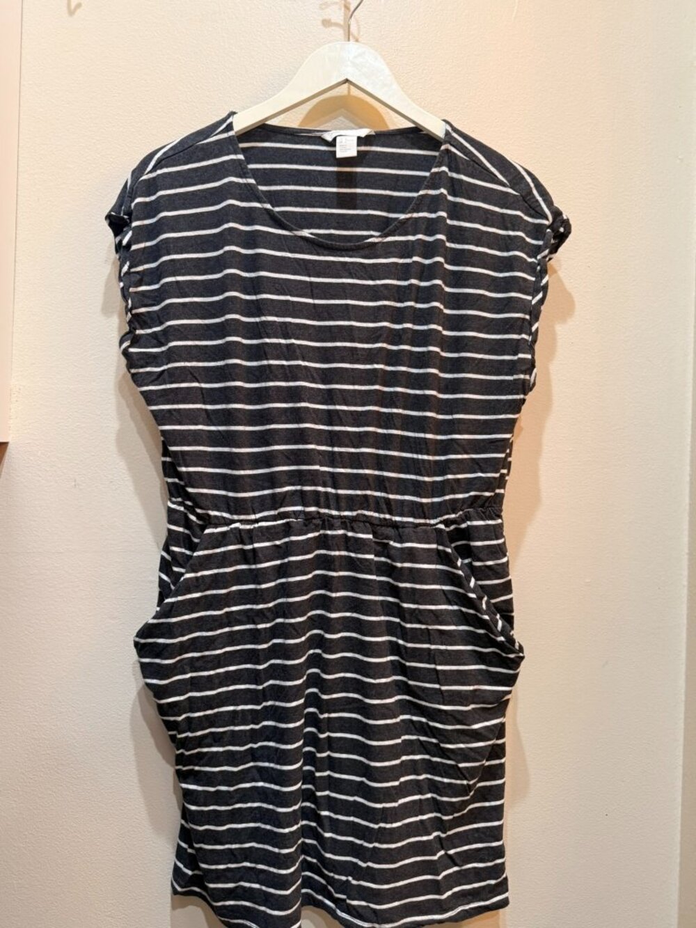 H and M Basic Black and White Striped Dress L